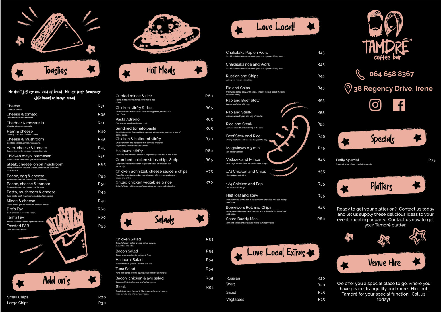 Menu TamDre Coffee Bar